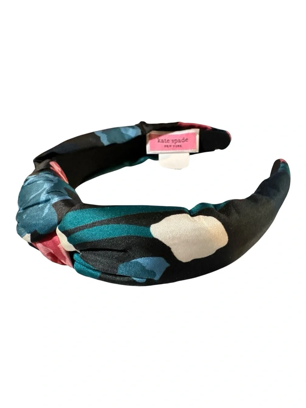 kate spade NIP Black Floral SILK  Headband with Teal & Pink Accents